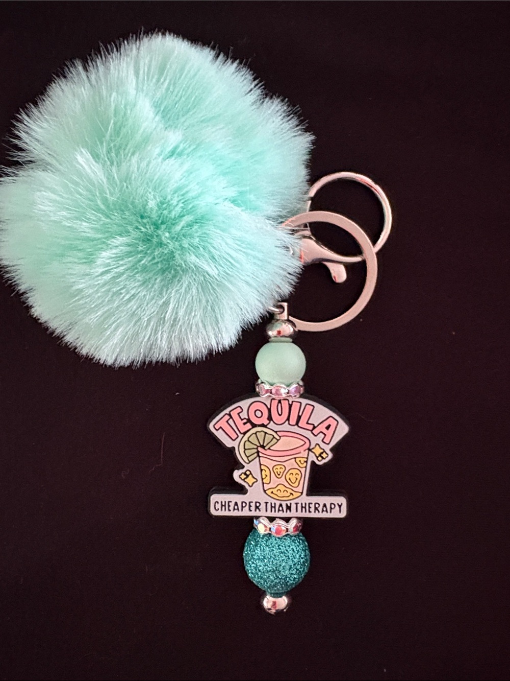 Pom Pom Beaded Bag Charm Keychains - Multicolor Set of 5 - Picture 5 of 6
